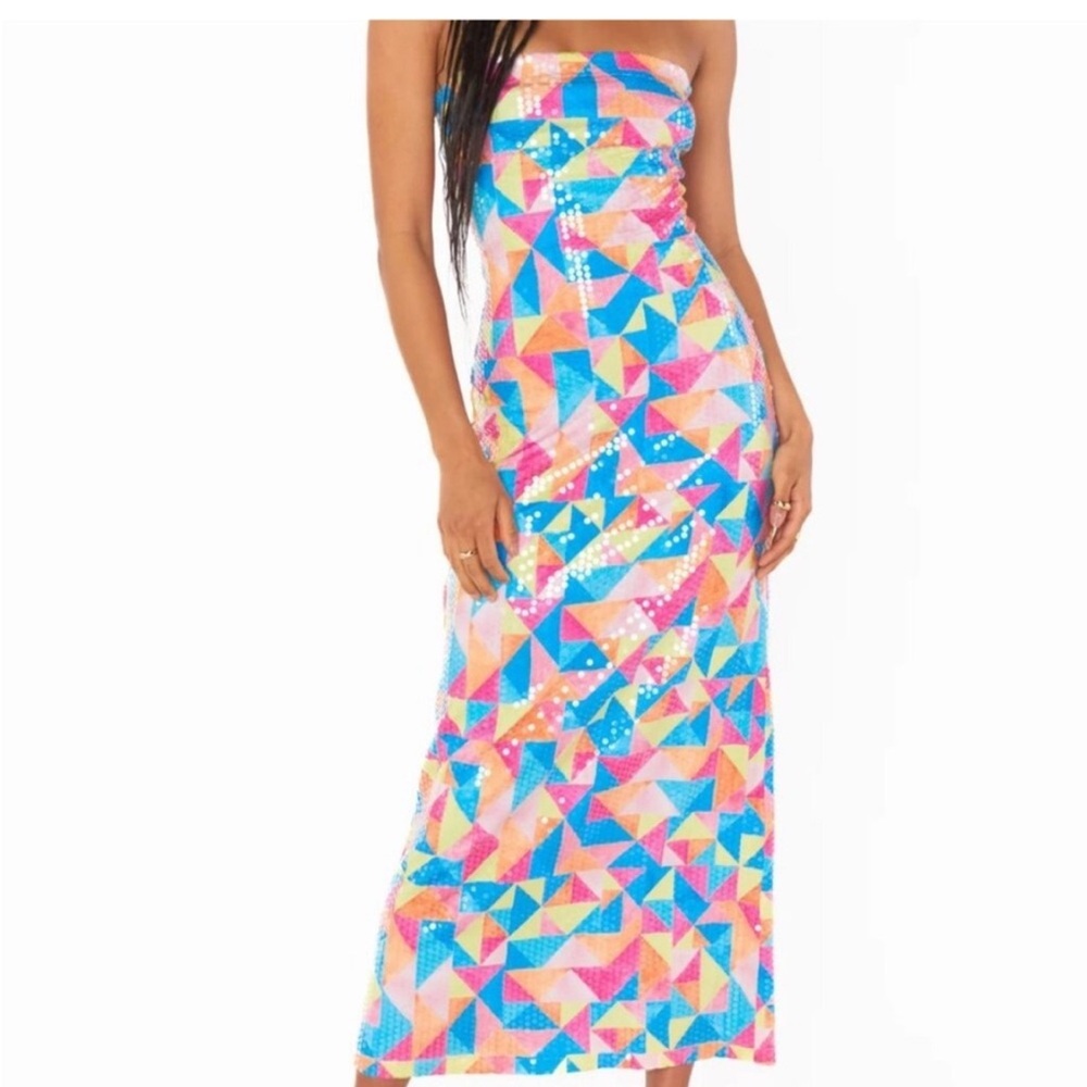 Show Me Your MuMu Pink and Blue Strapless Bodycon Dress